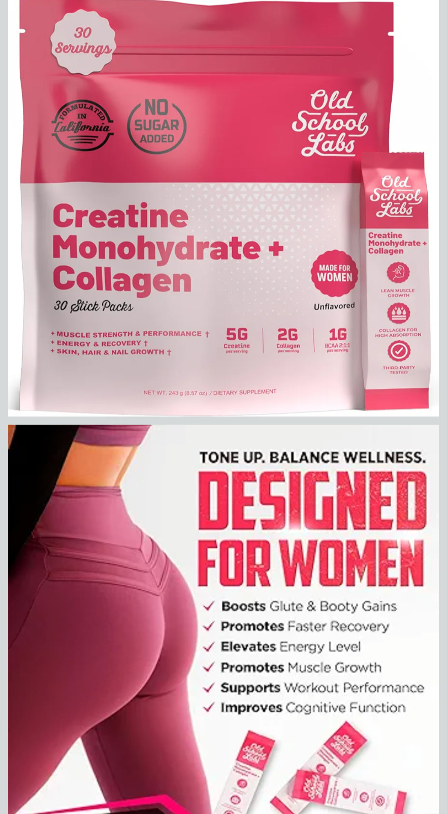 Old School Labs Creatine for Women – Post-Workout Supplement with 5000mg Creatin