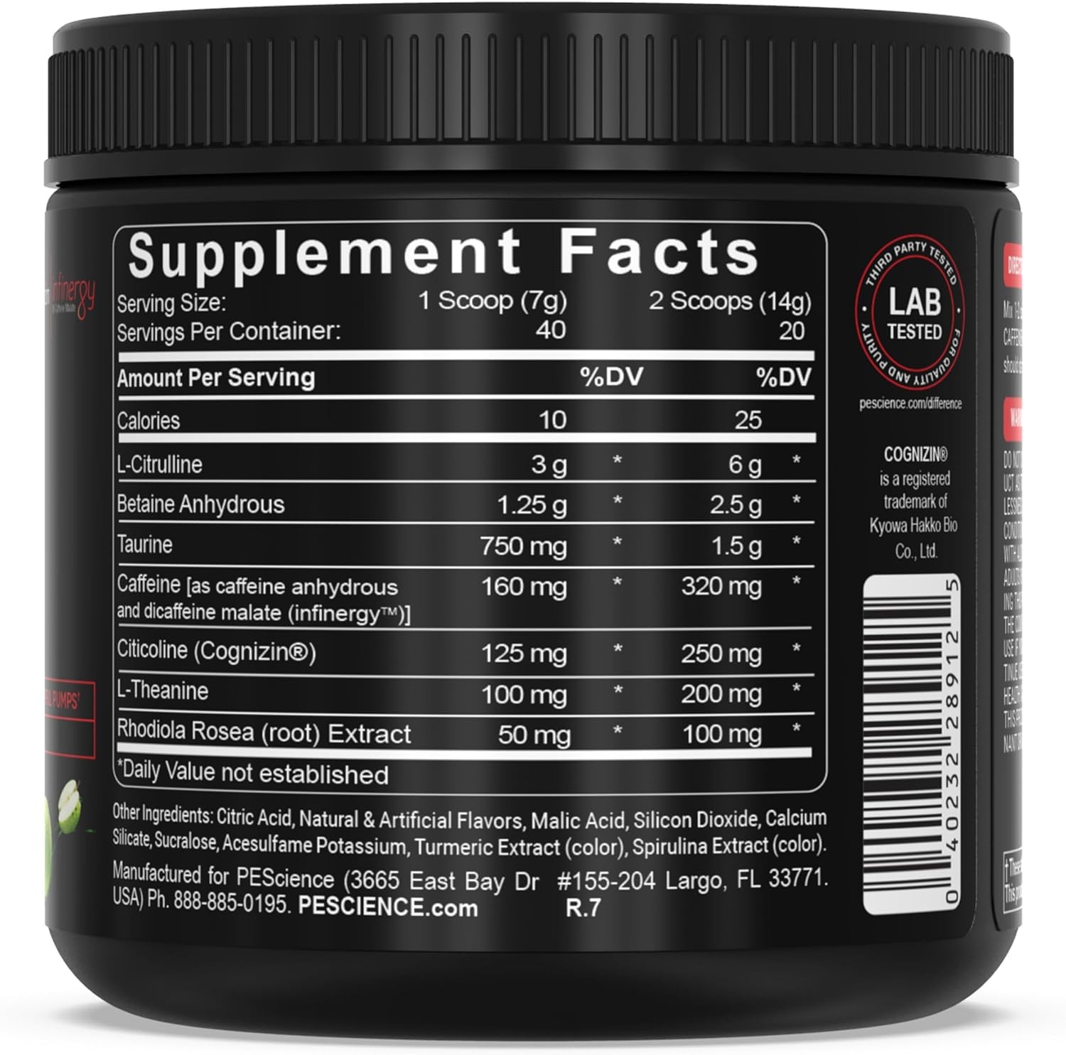 PEScience Prolific Pre-Workout Sour Green Apple 9.88 OZ EXP: 08-26+