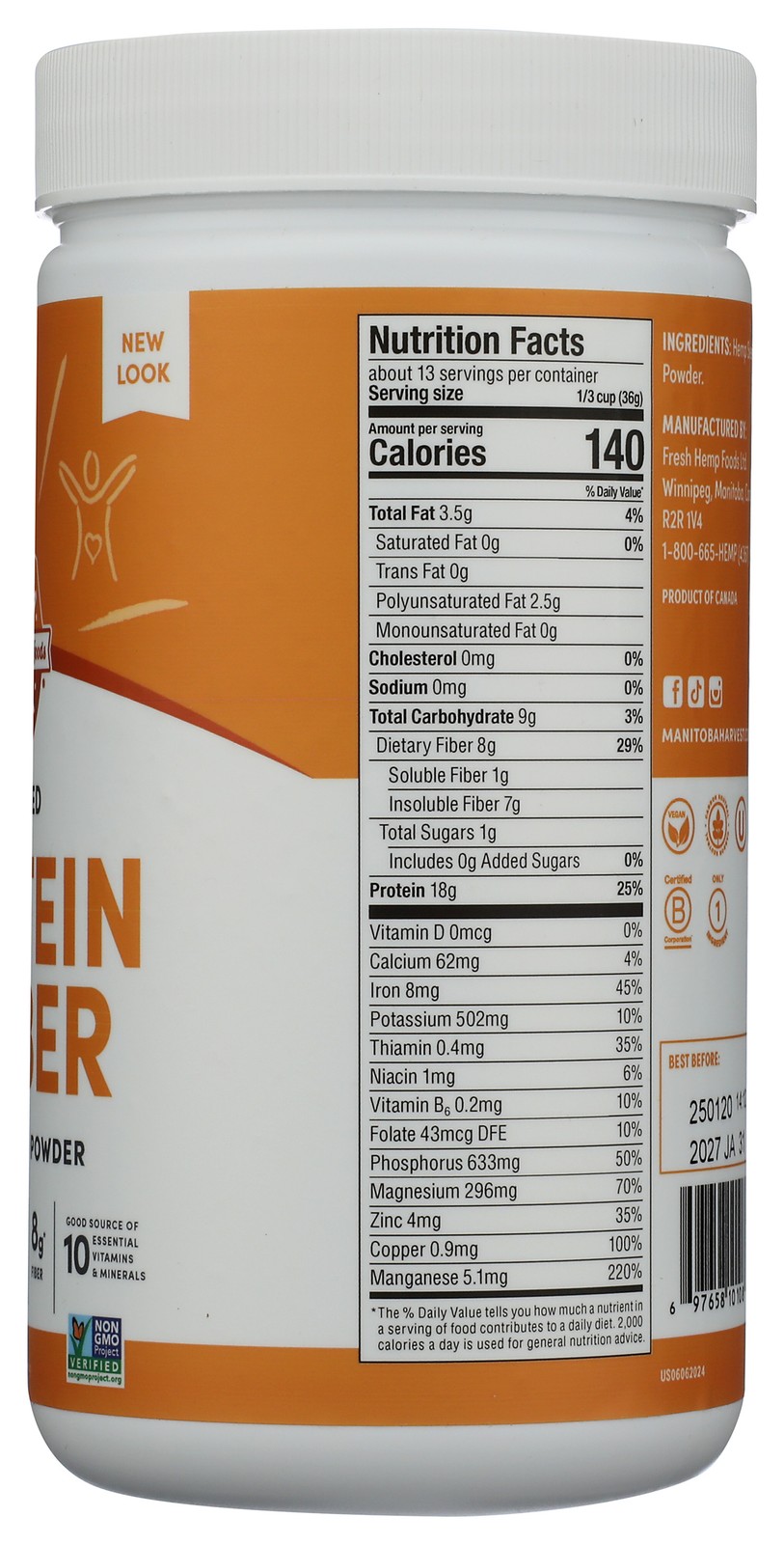 Manitoba Harvest Unsweetened Hemp Protein & Fiber Powder 16 Oz 1 Pack