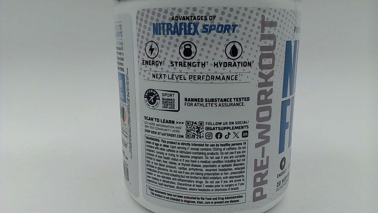 Nitraflex Sport Pre-Workout Powder 20 Servings Blue Raspberry Blast-EXP:07/2027