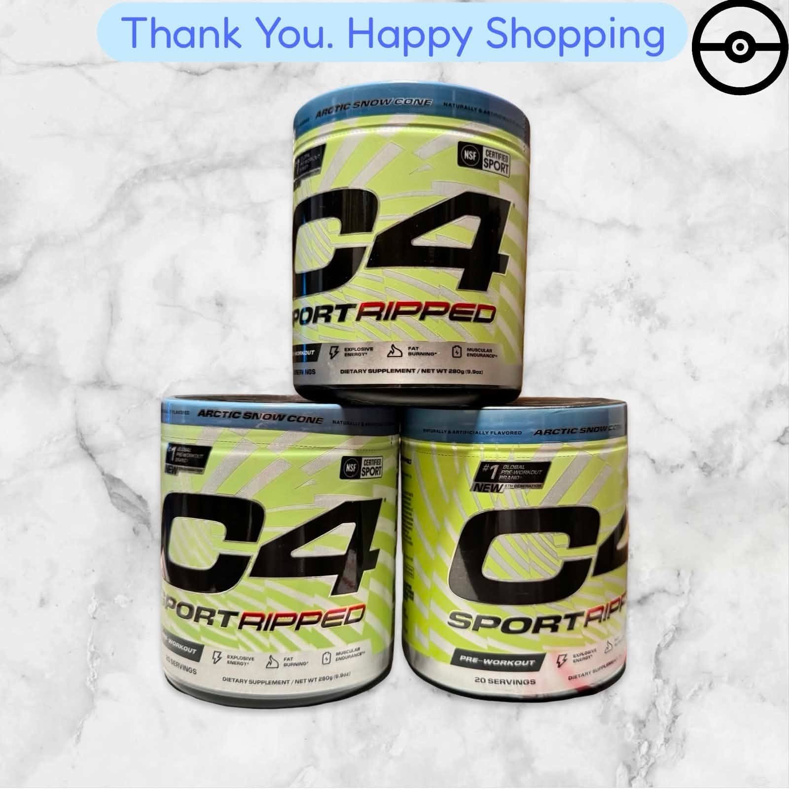 FOR 3 C4 Sport Ripped Pre-Workout Powder Artic Snow Cone 20 Servin 9.9 oz NEW