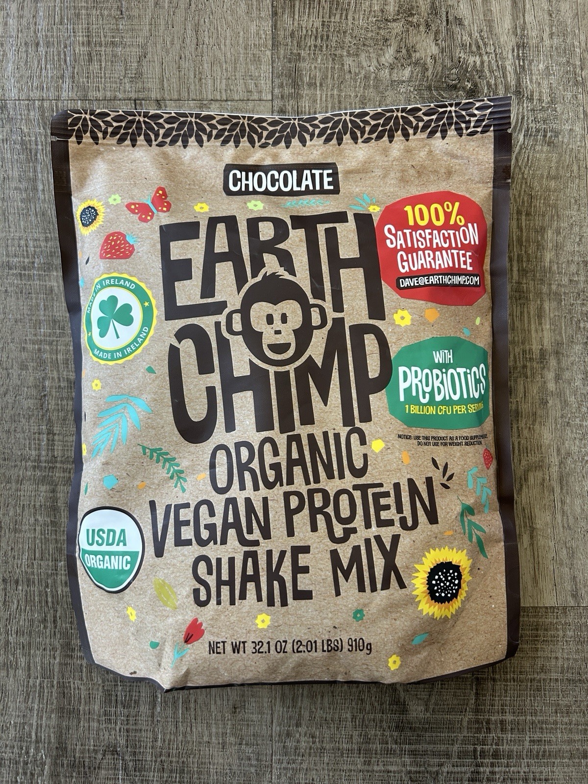 Earth Chimp Organic Vegan Protein Shake Mix – CHOCOLATE – 32.1 oz NEW