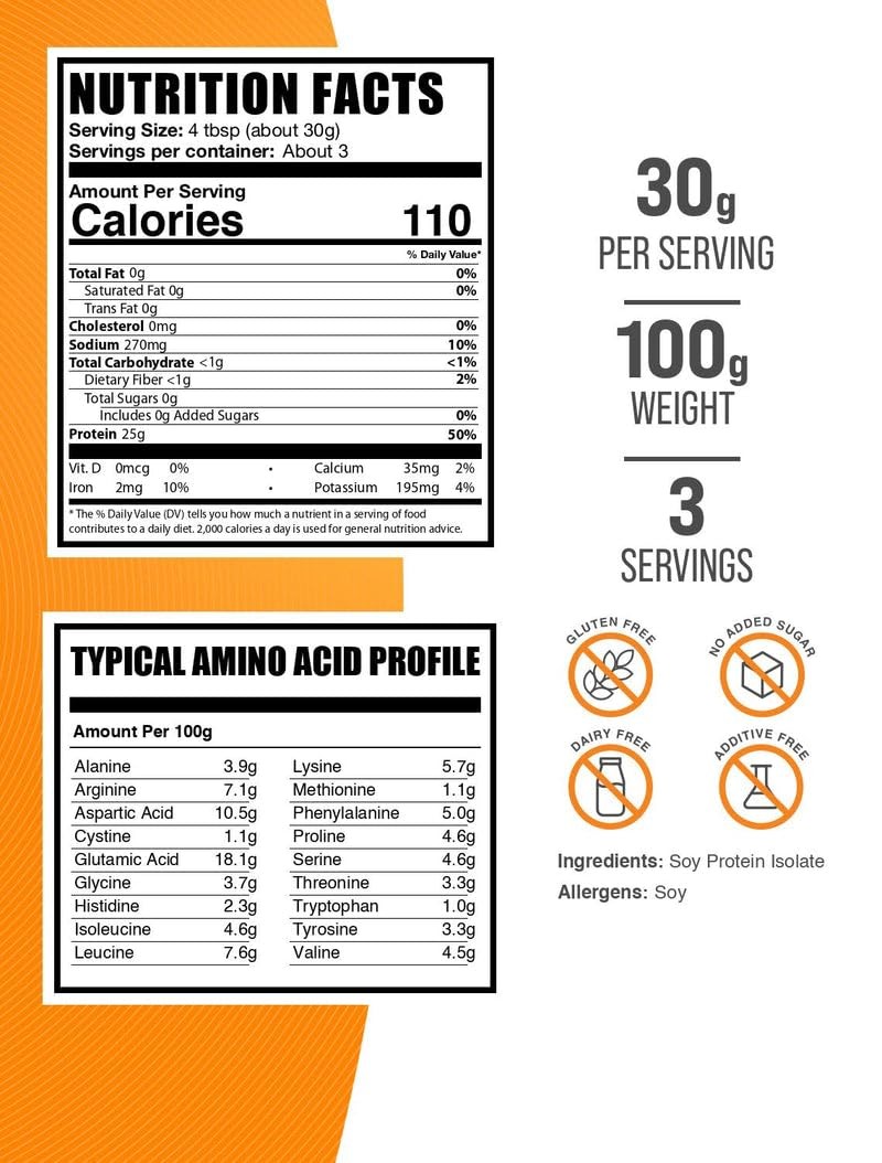 Soy Protein Isolate Powder 30G Non Gmo Vegan Protein Supplement 3.5 Ounce