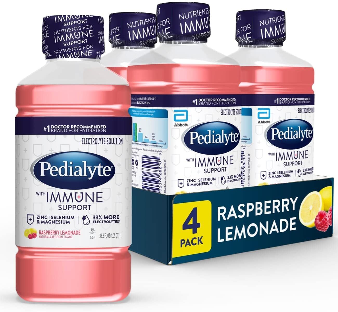 Pedialyte with Immune Support, Raspberry Lemonade, Electrolyte Hydration Drink