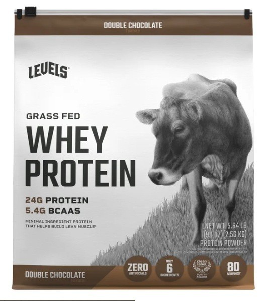 Levels Whey Protein Double Chocolate Grass Fed Whey Protein 5.64 LB, 80 Servings