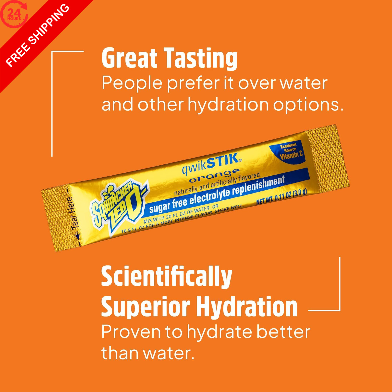 Sqwincher Zero Qwik Stik, Orange, Sugar Free, Low 0.11 Ounce (Pack of 50)