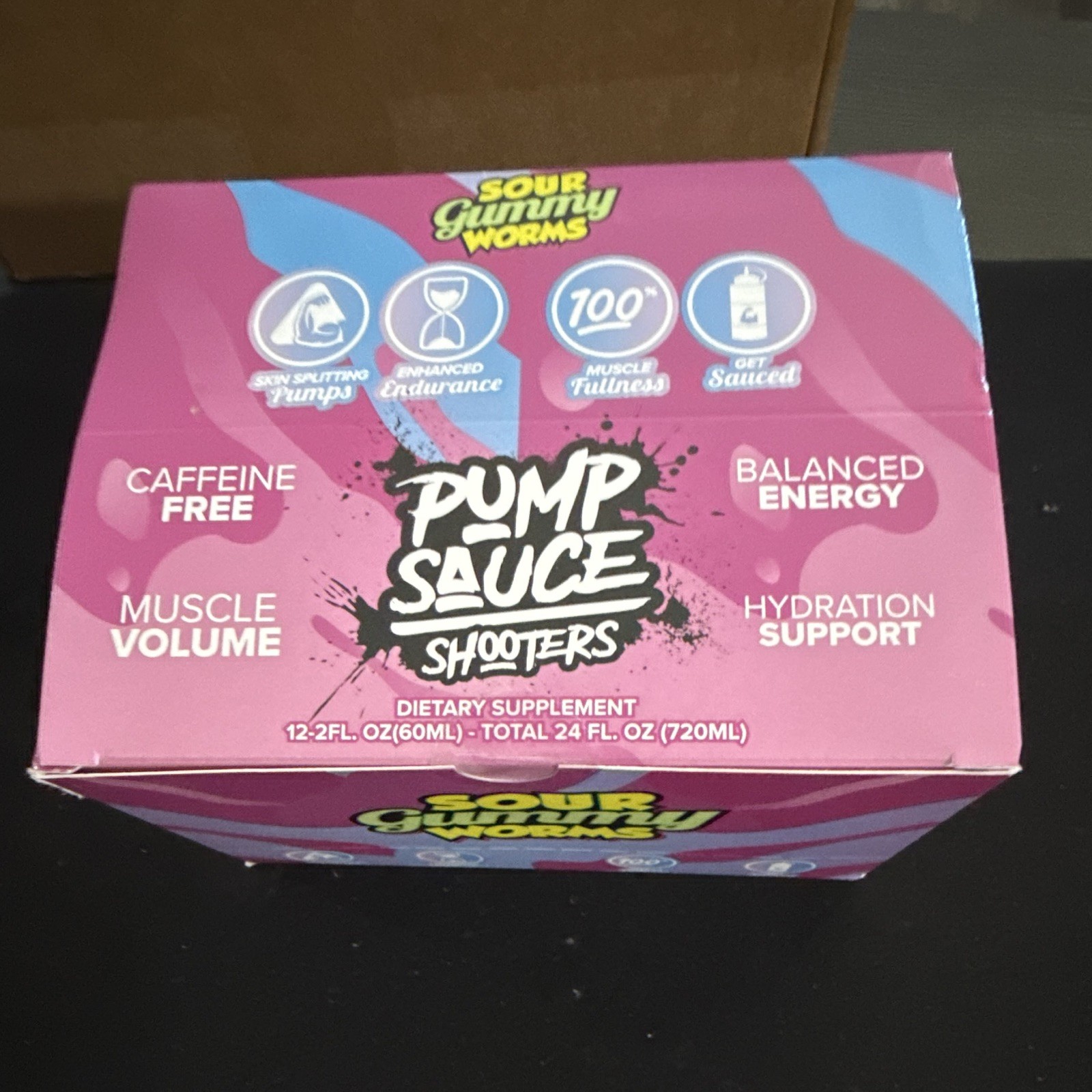 Sour Gummy Worms Pump Sauce Shooters Caffeine-Free 24 fl oz Exp 6/27/2027