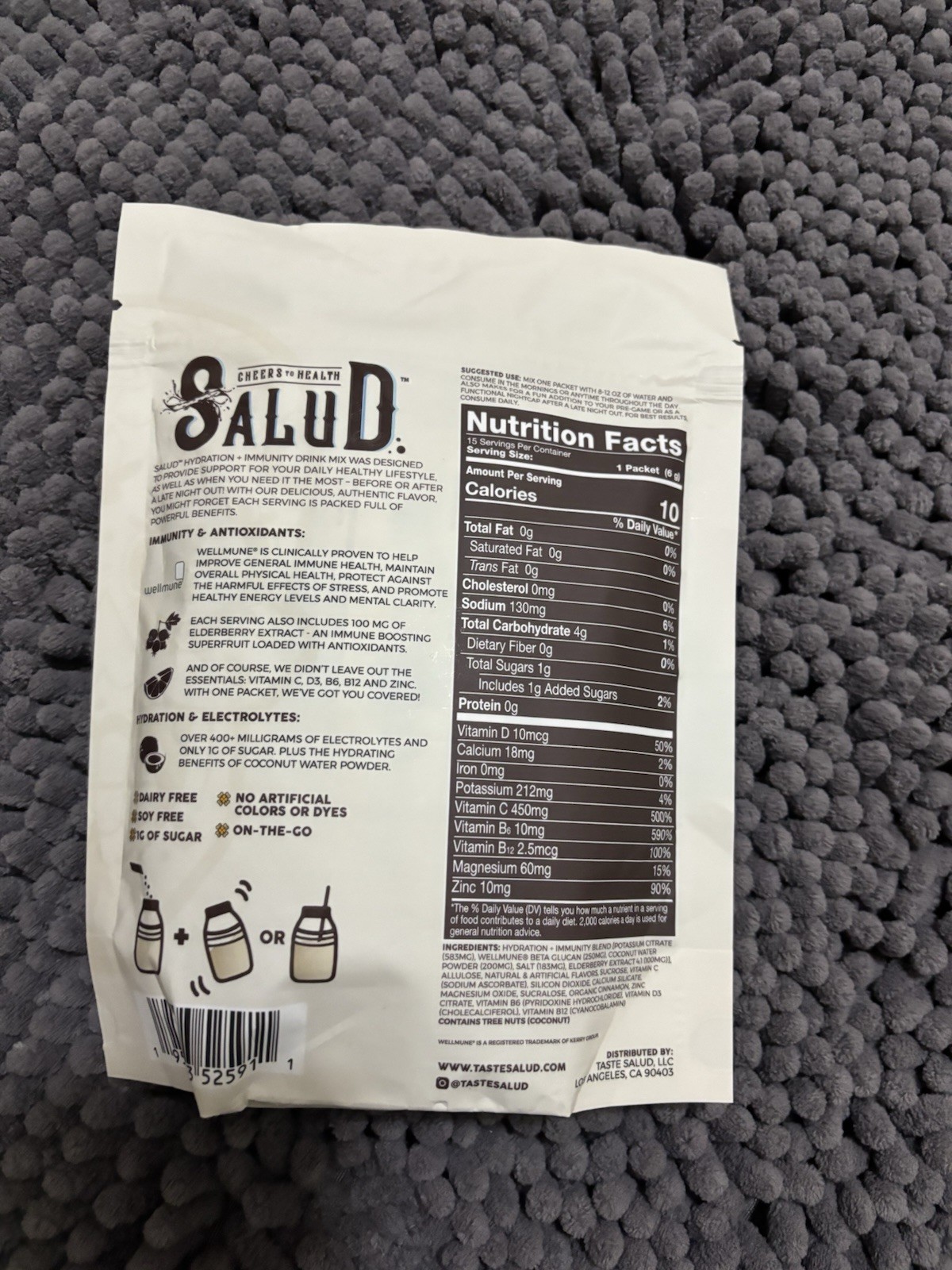 Salud Hydration Immunity Electrolyte Drink Mix Horchata 15 Stick Packs