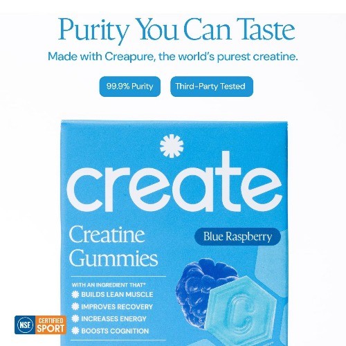 Create Wellness Creatine Monohydrate Gummies Blue Raspberry 45ct 15ct NSF