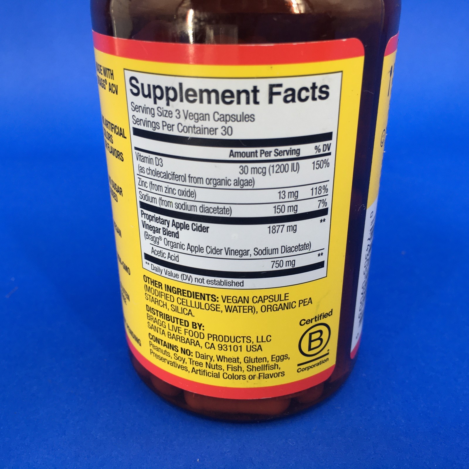 Bragg Organic Raw Apple Cider Vinegar 90 Capsules
