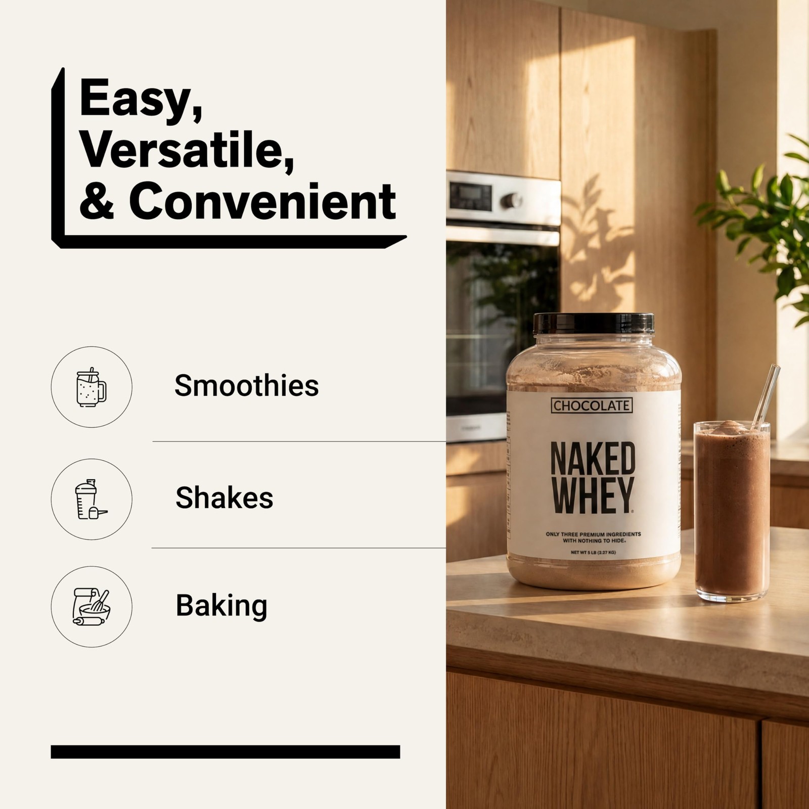 NAKED Whey Protein Supplement Powder, Chocolate, NSF 5 Pound (Pack of 1)