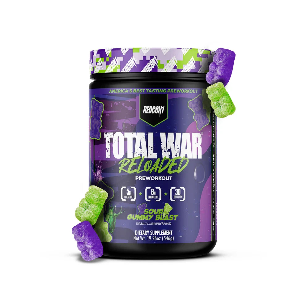 Redcon1 Total War Reloaded Preworkout 30 Serving Powder Redcon Sour Gummy Blast