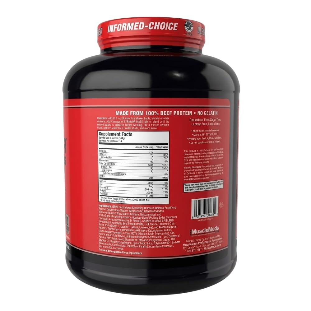 Mass Gainer Beef Protein Isolate Chocolate Fudge 6 Pound MuscleMeds Carnivor
