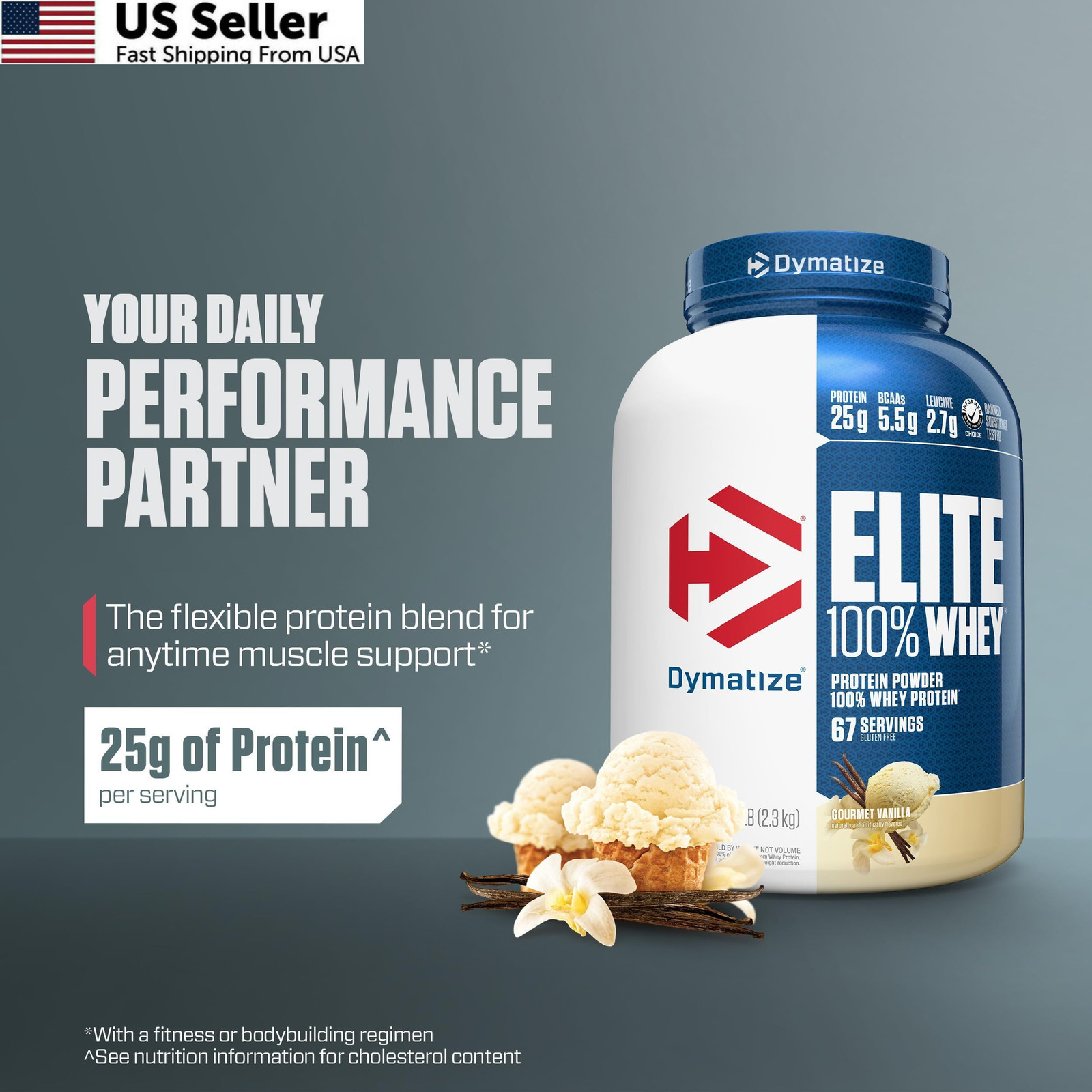 Dymatize Elite 100% Whey Protein Powder, 5 Pound (Pack of 1), Gourmet Vanilla