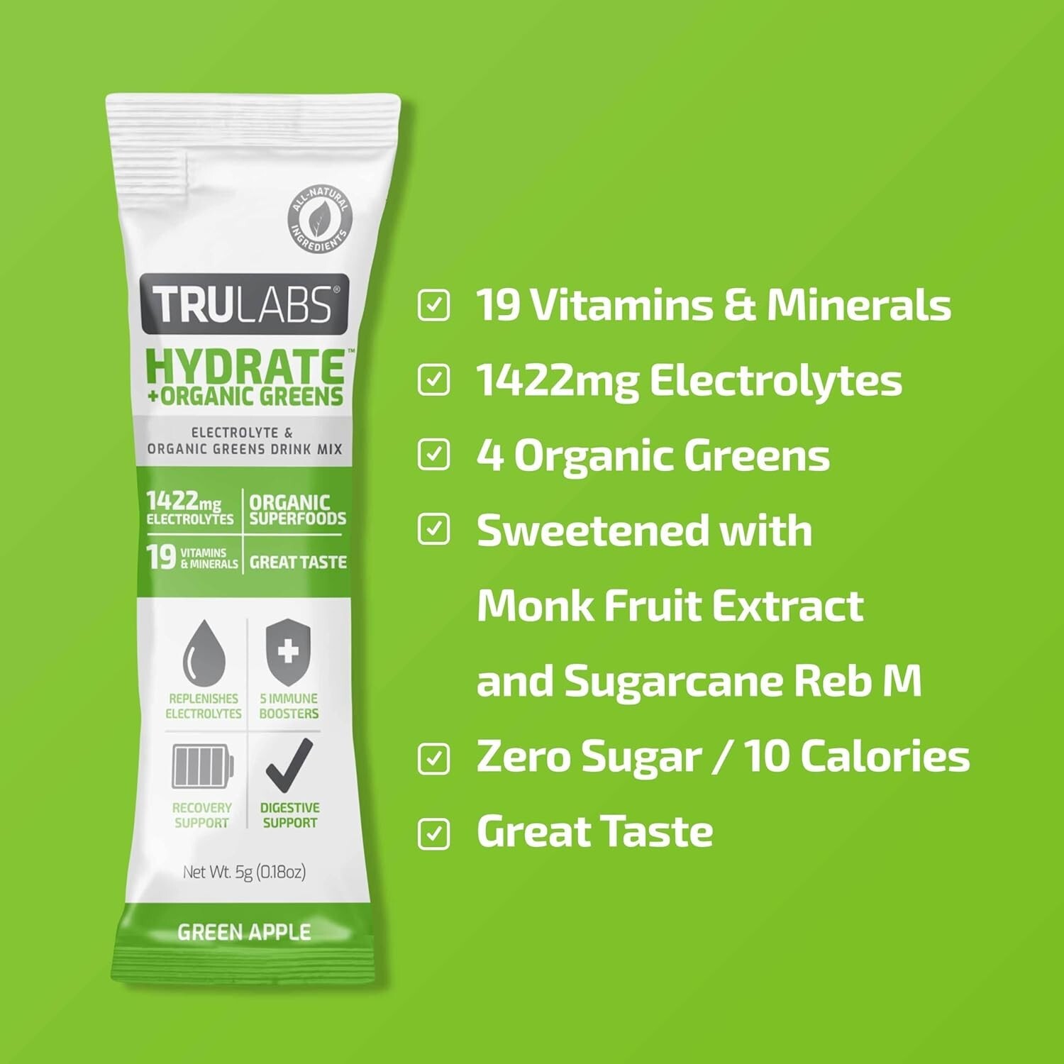 TRULABS Hydrate + Organic Greens 6ct. Sugar Free Electrolytes Hydration Packets