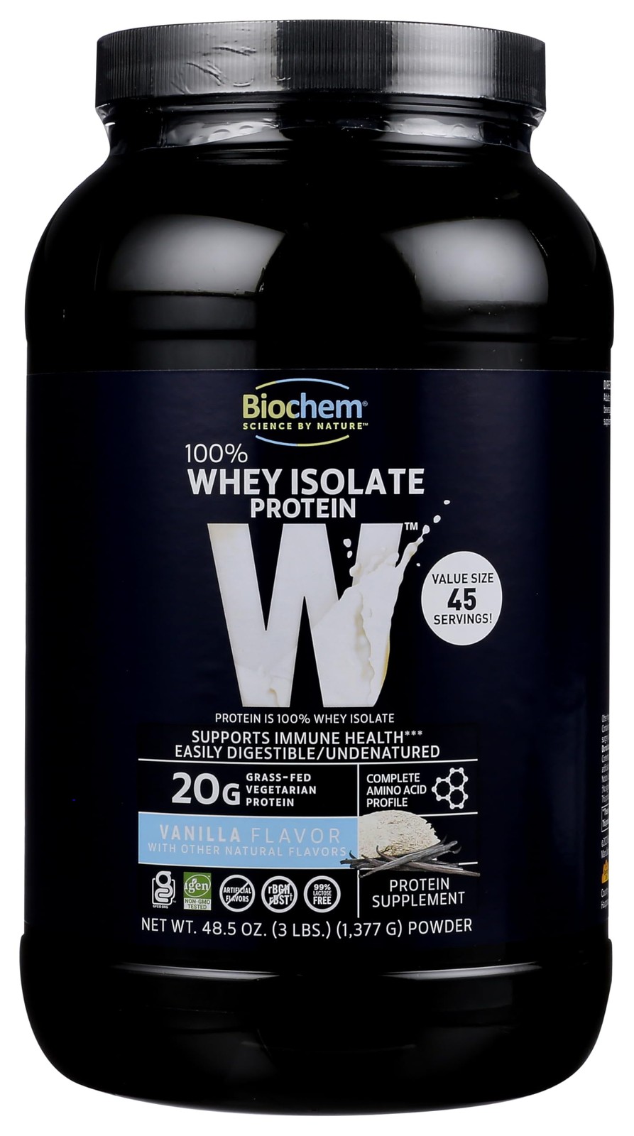 Biochem 100% Whey Isolate Protein Powder, Vanilla Flavor, 20g GrassFed Protei…