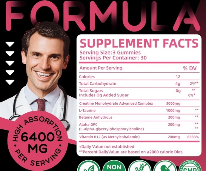 Creatine Monohydrate 6400+MG Watermelon Flavor 90 Ct Gummy