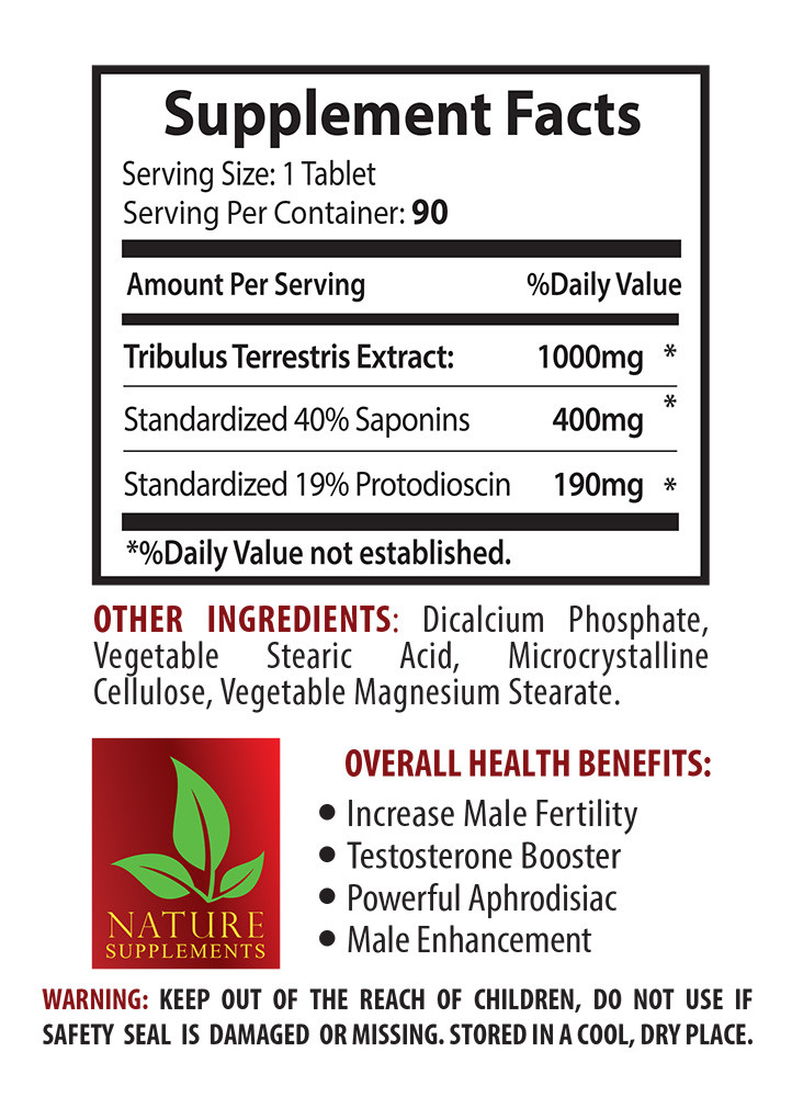 Tribulus Terrestris Extract 1000mg – Muscle Mass Gain Supplement – 90 Tablets