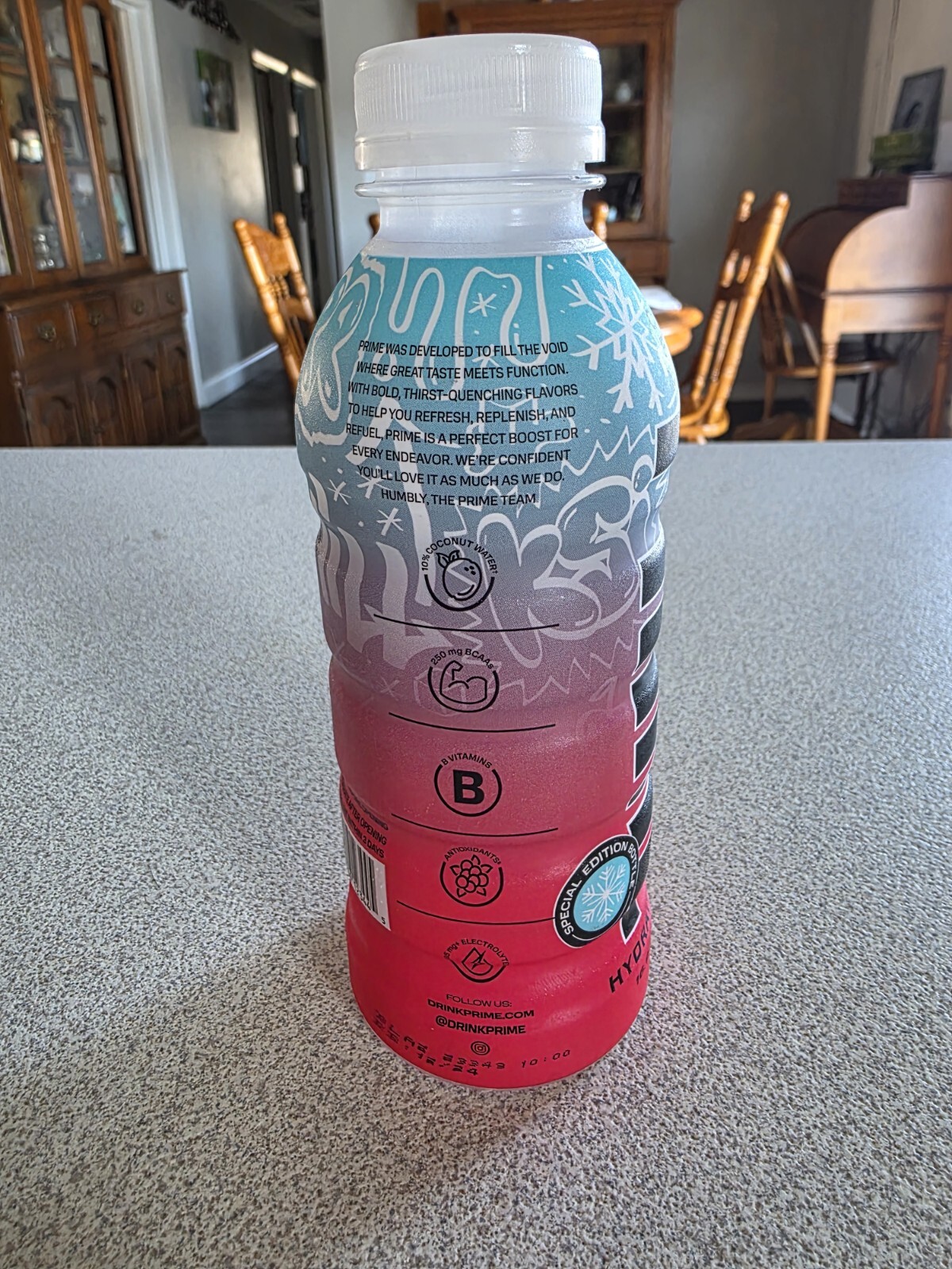 Prime Hydration Cherry Freeze Special Edition Graffiti Color Change Bottle, Open