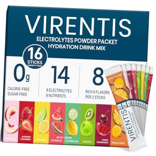 16 Sticks Electrolytes Powder Packets Sugar 2 Ounce (Pack of 1) Variety Pack