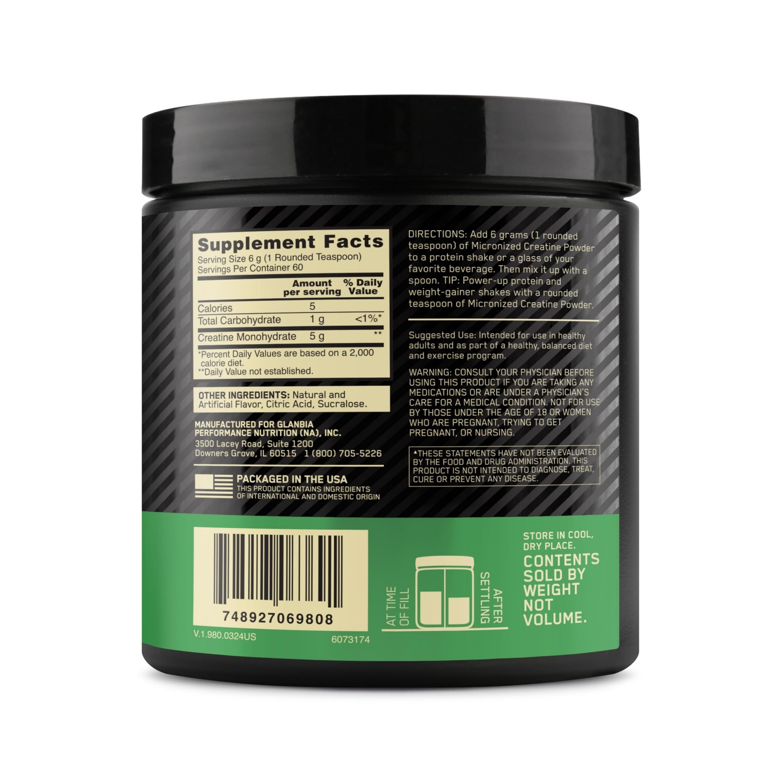 Micronized Creatine Monohydrate Powder – Blueberry Lemonade, 360g, 60 Servings,