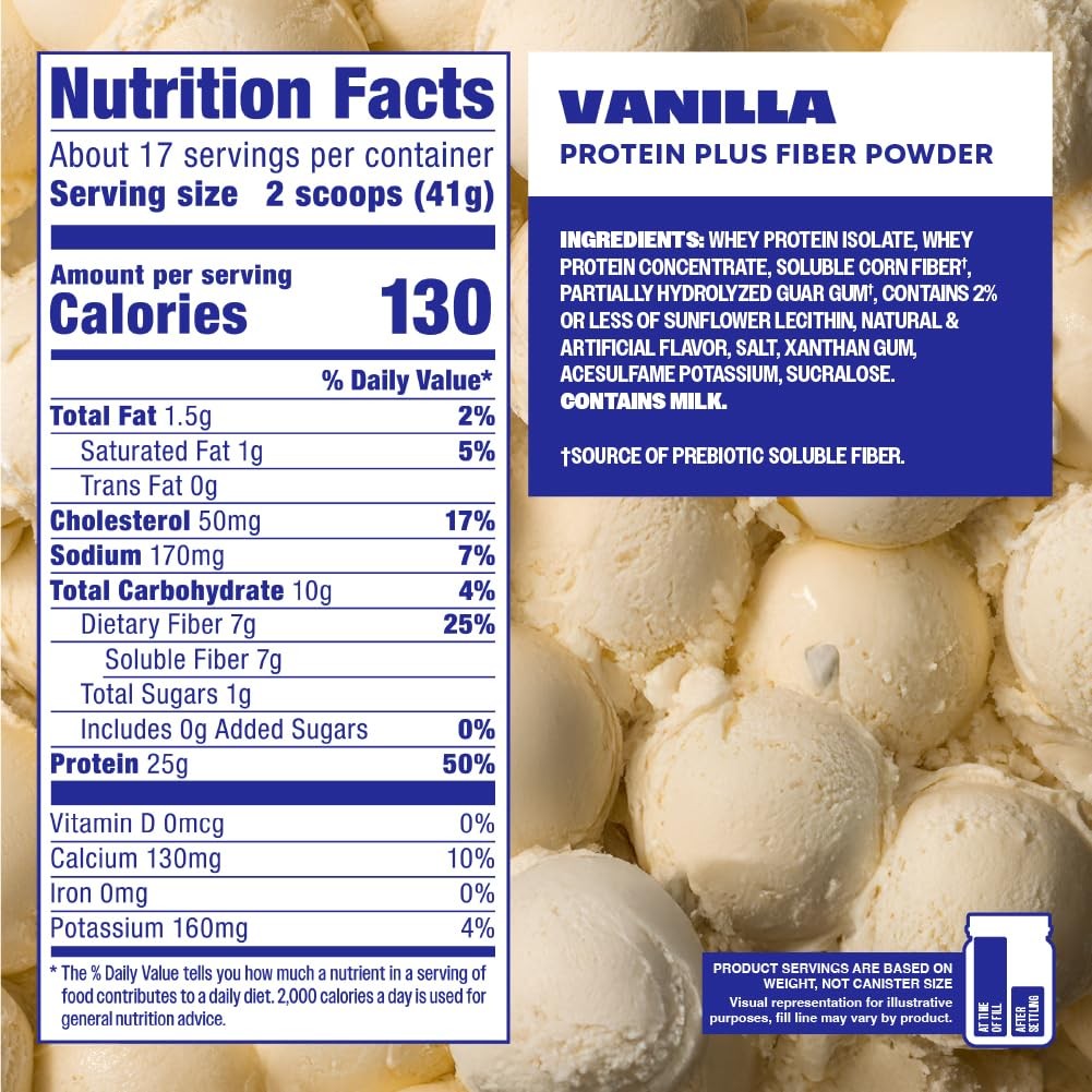 Premier Protein Powder Plus Fiber, Vanilla, 25g Protein, 7g Fiber to Support …