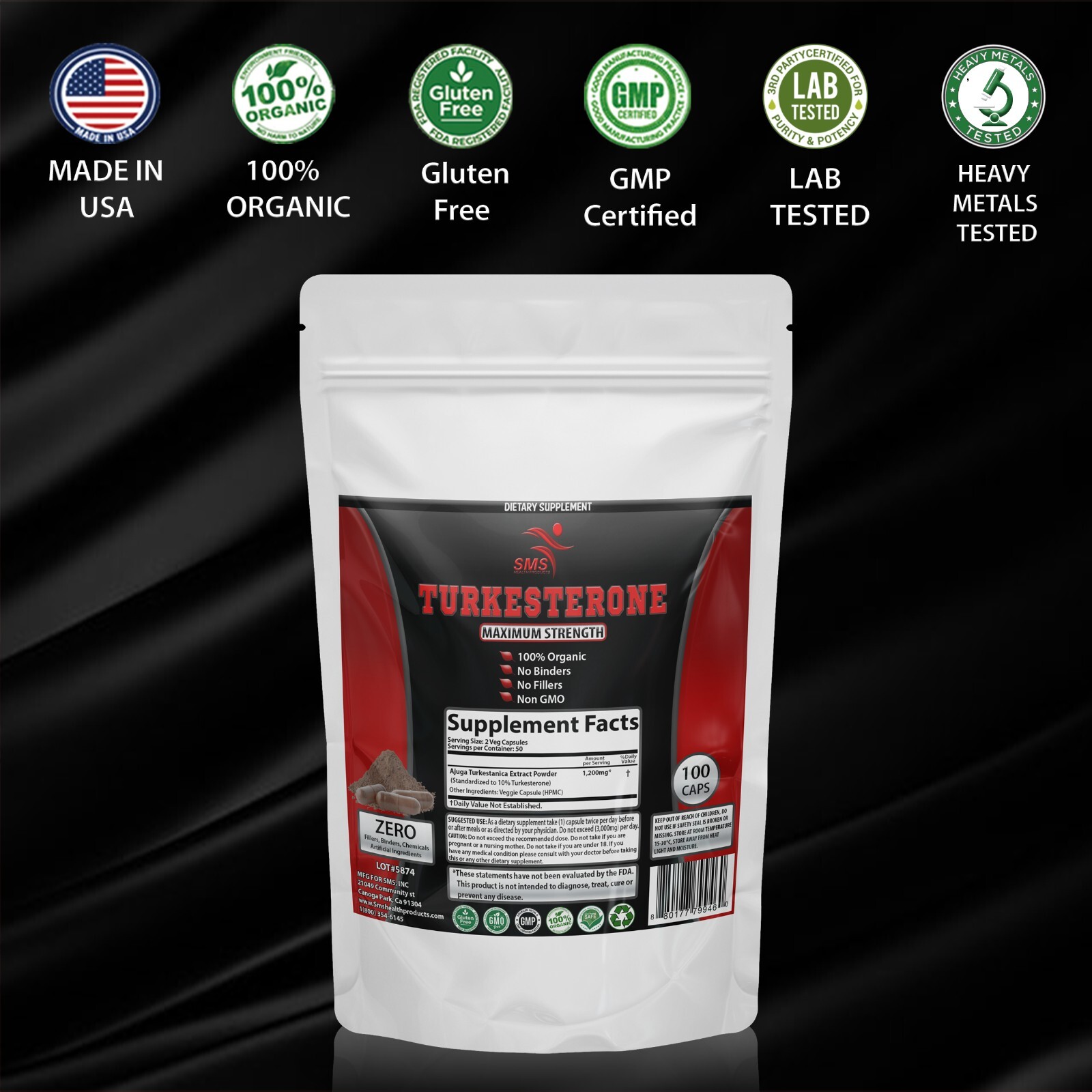 AJUGA TURKESTANICA 10% TURKESTERONE Organic High Potency Extract 200 Caps