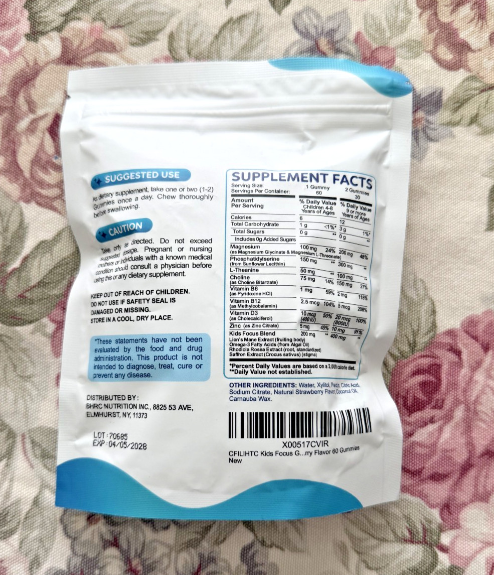 Kids Focus & Memory Gummies with Magnesium Glycinate, Phosphatidylserine