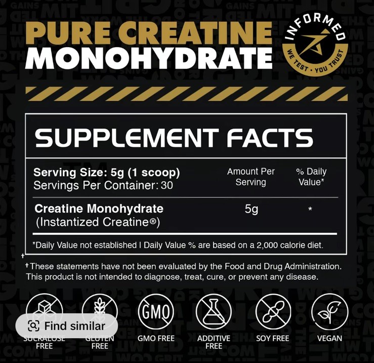 Instantized Creatine Monohydrate Powder – Pre Workout, Muscle Building, 30 Servi