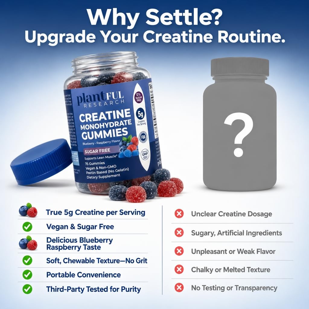 Creatine Monohydrate Gummies Sugar Free – 5g Creatine Per Serving – Blueberry…