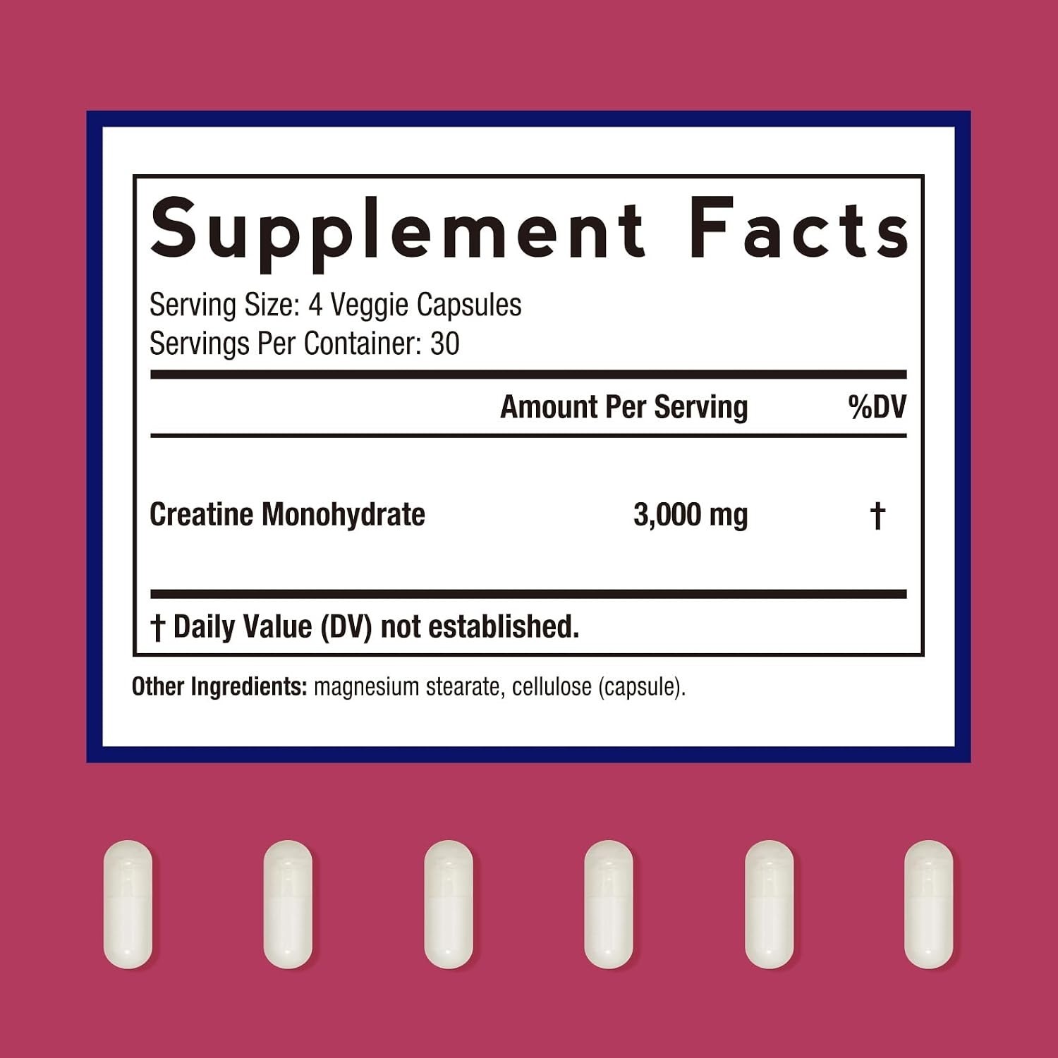 Creatine Monohydrate, 3000mg Per Serving Micronized Creatine Capsules – 120ct.