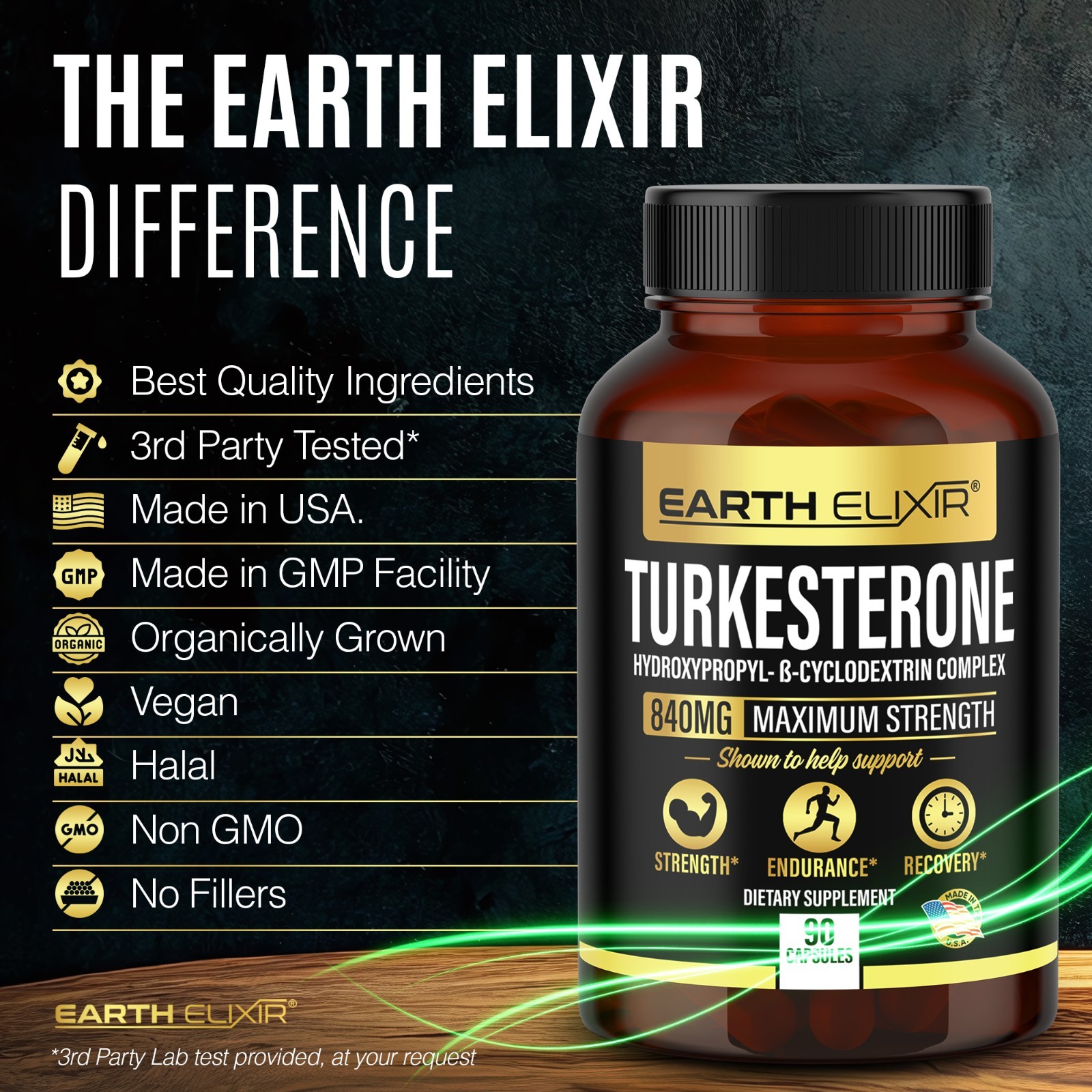 Earth Elixir Turkesterone 840 mg (90 Capsules) Std. to 10%,