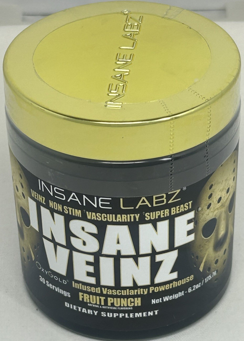 Insane Labz Insane Veinz Gold Non Stim Fruit Punch 30 Servings 6.2oz Exp 3/2028