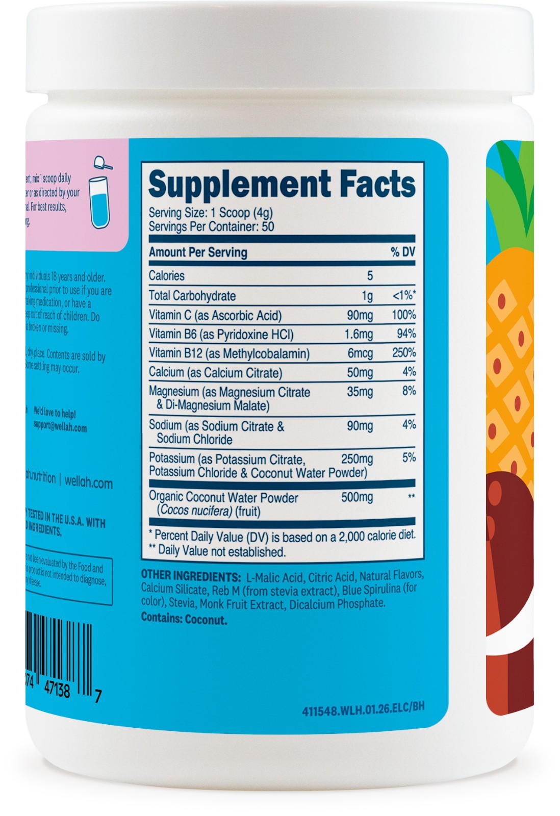 Wellah Electrolytes Powder (Blue Hawaii) 50 Servings – Hydration Drink Mix