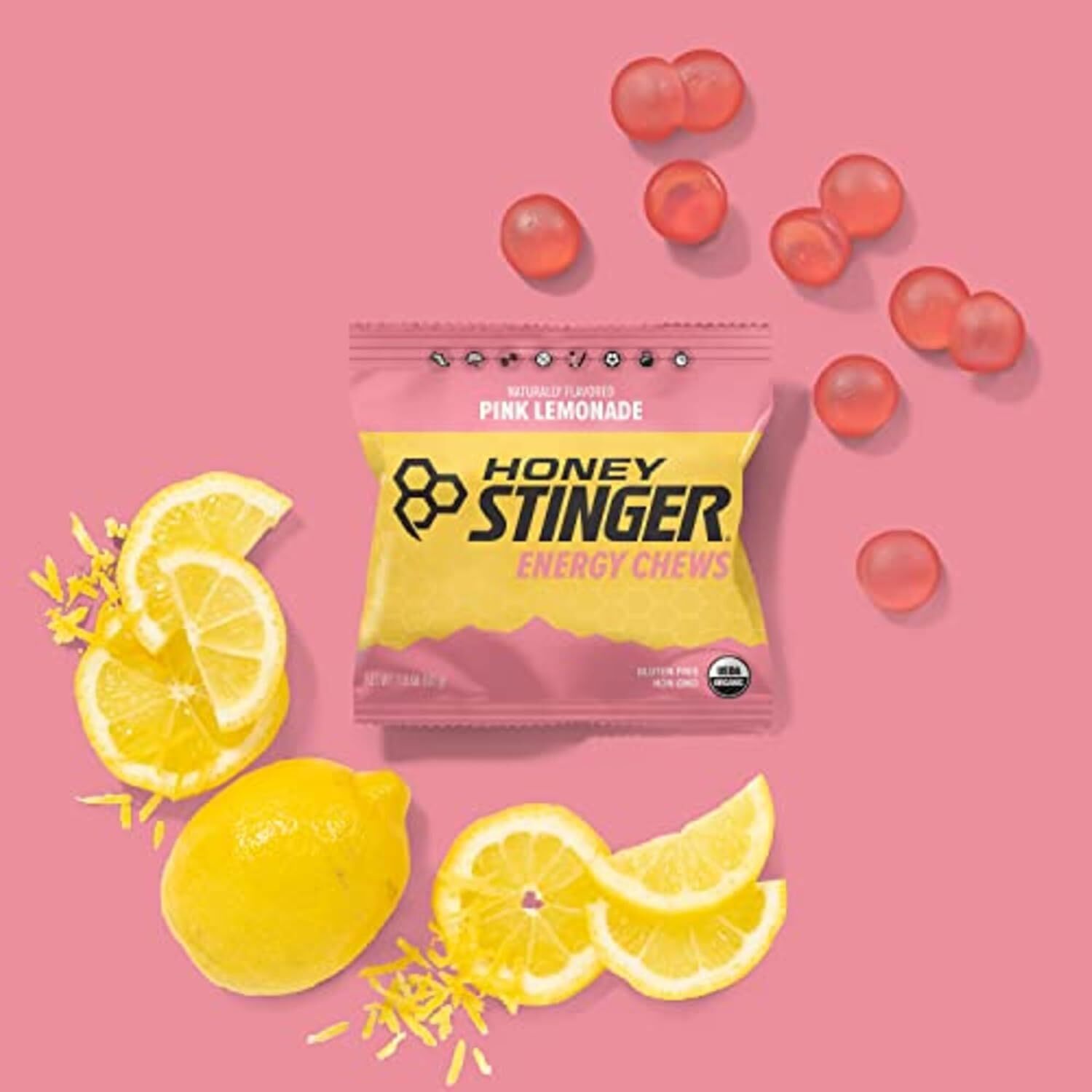 Honey Stinger Organic Pink Lemonade Energy Chew | 1.8 Ounce (Pack of 12)