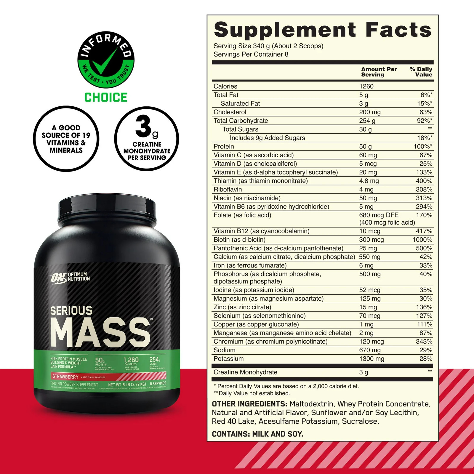 Optimum Nutrition Serious Mass, Chocolate, Weight Gainer Protein Powder