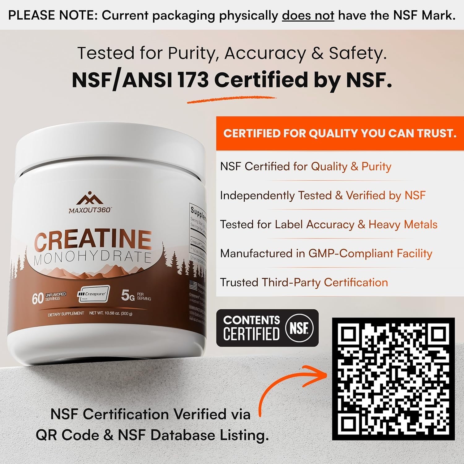 Creapure Creatine Monohydrate Powder 60 Servings Unflavored NSF