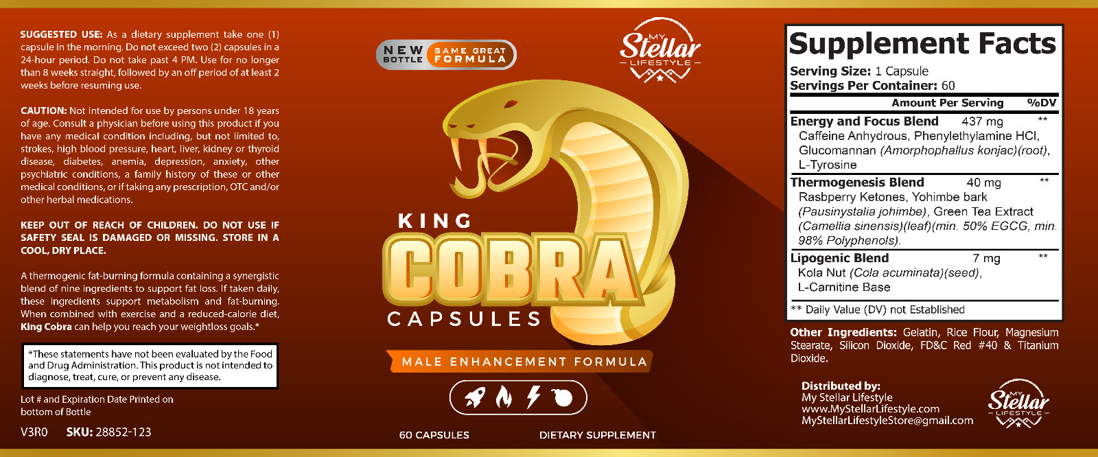 King Cobra Capsules for Men-New Improved Formula-60 Capsules