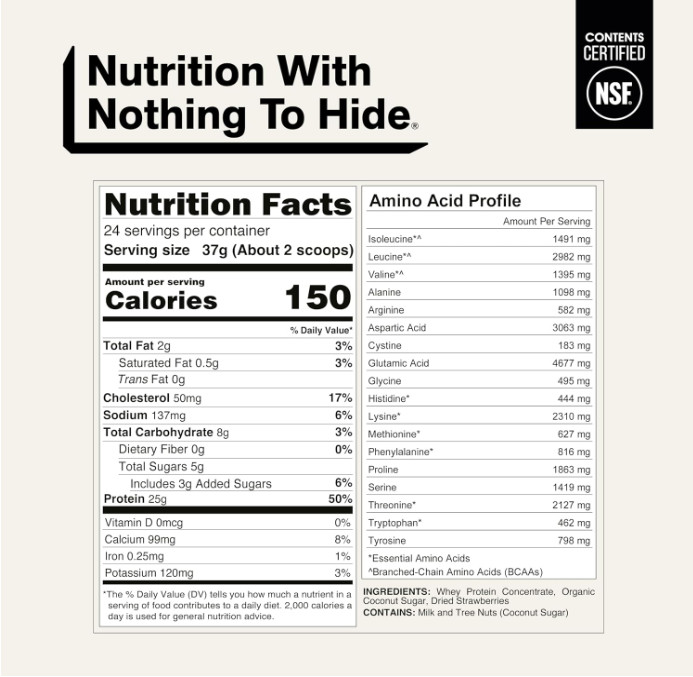 NAKED Whey Vanilla Protein Powder, Grass-Fed, 24 Servings, NSF Certified