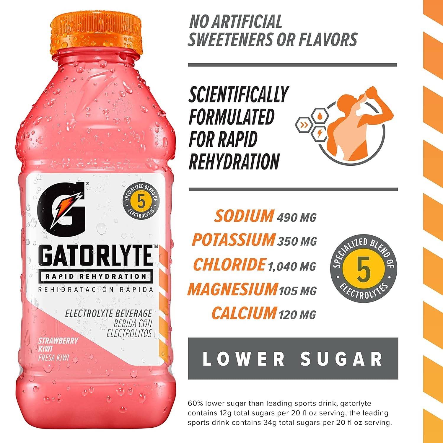 Gatolyte Electrolyte Drink – Strawberry Kiwi, 12 Pack, 20 fl oz – Low Sugar