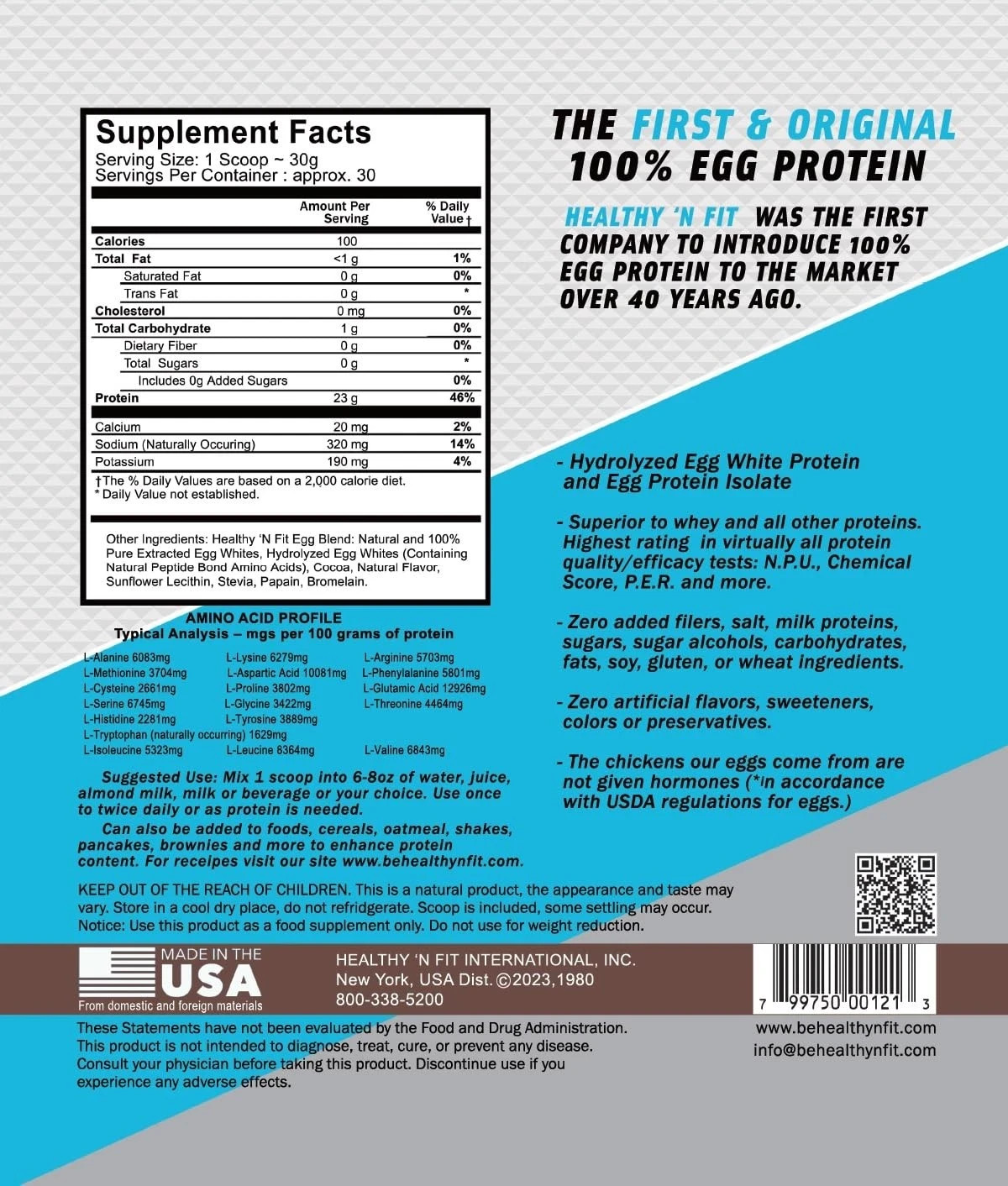 Healthy ‘N Fit 100% Egg Protein -Chocolate 2lb Lactose Free Sugar Free Natura…
