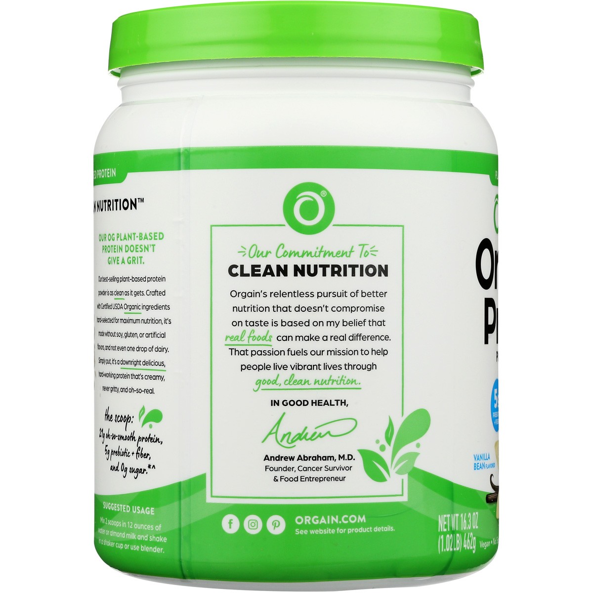 Orgain Organic Plant Based Protein Powder Vanilla Bean 16.3 Oz Rice 1 Pack