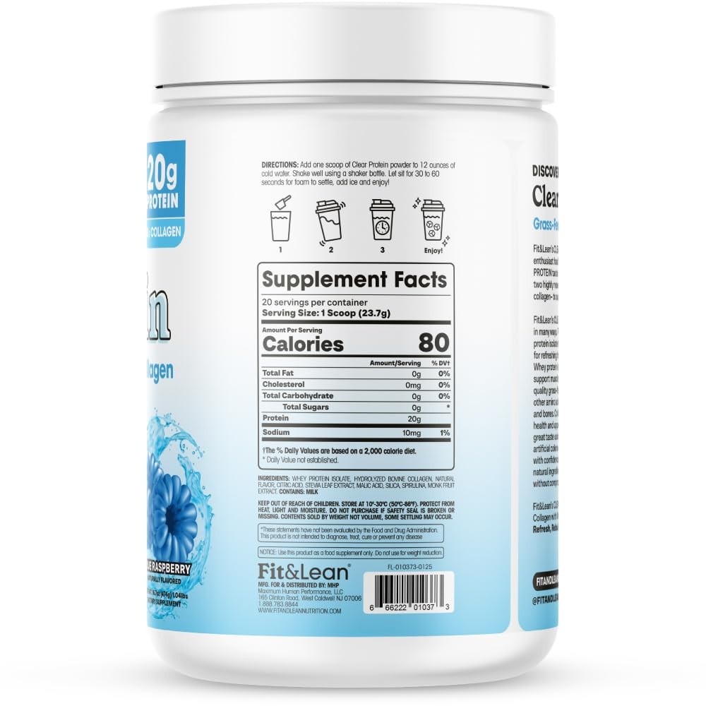 Fit & Fit Clear Protein Powder Whey Isolate Protein And Collagen Grass Fed