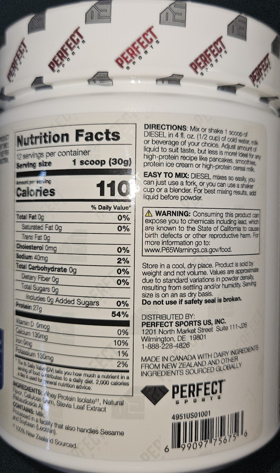 PERFECT SPORTS Diesel 100% New Zealand Whey Protein Isolate French Vanilla 360 g