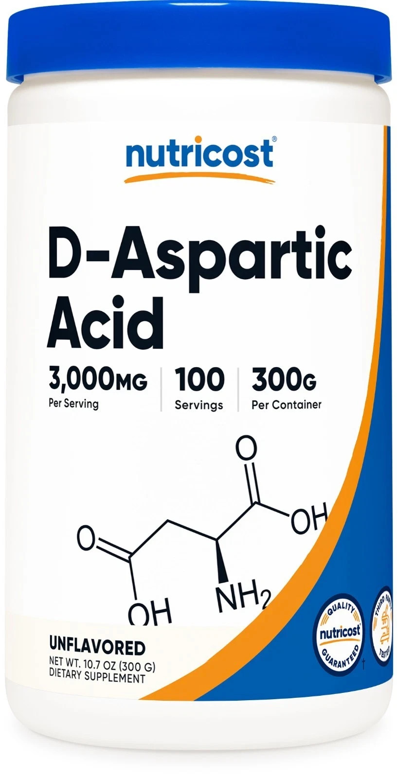 Nutricost D-Aspartic Acid (DAA) 3000mg Unflavored- 100servings – EXP 06/2028