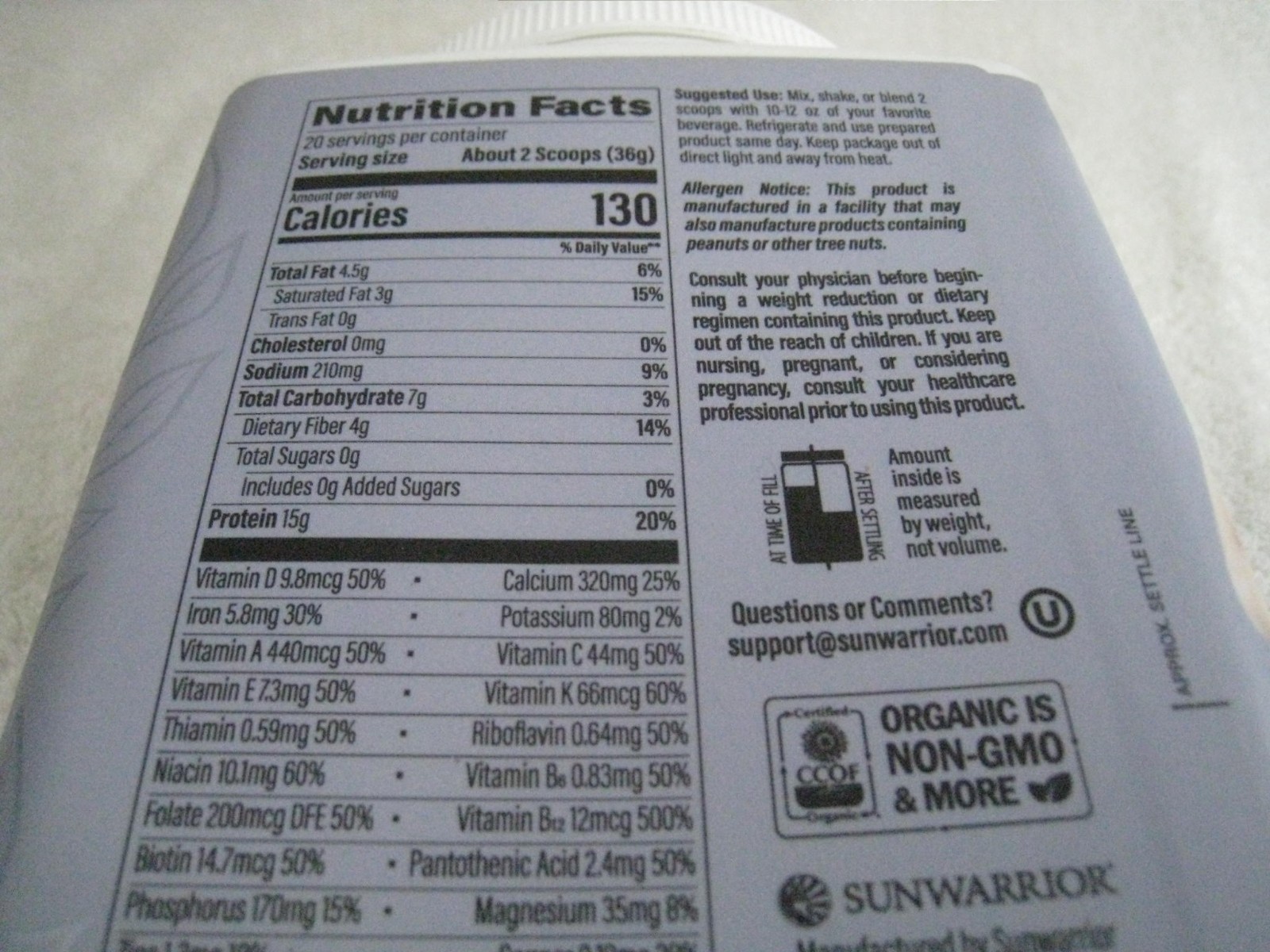Sunwarrior Vegan Protein Superfood Shake Meal Replacement Protein, 720g 01/2027