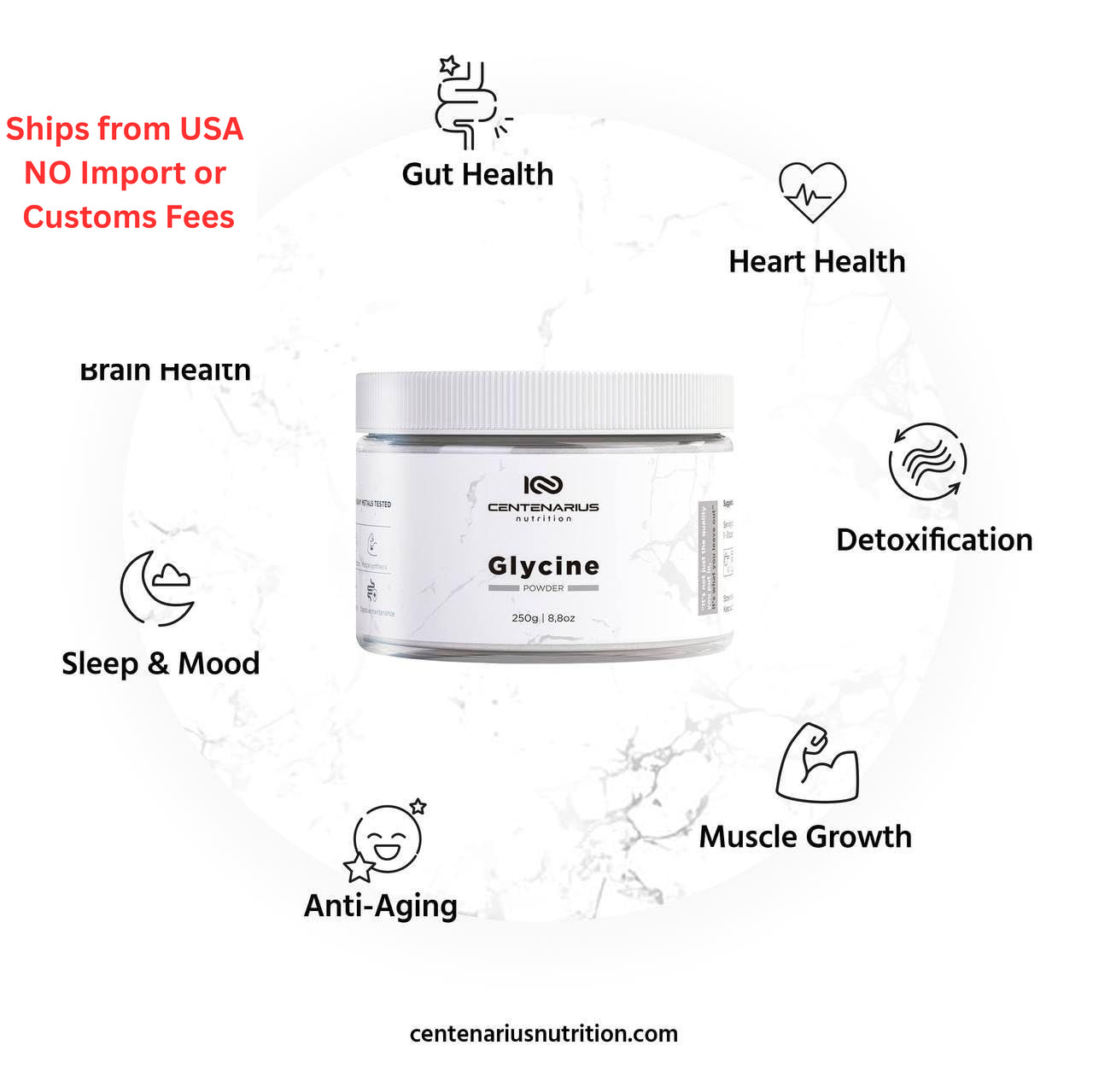 Premium Glycine Powder 250g | Amino Acids Supplement 8.8 Ounce (Pack of 1)