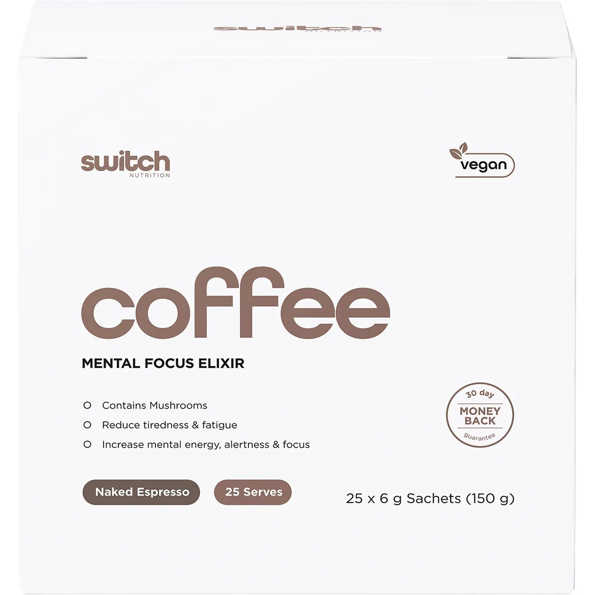 New Switch Nutrition Coffee Mental Focus Elixir Naked Espresso 25 Packs