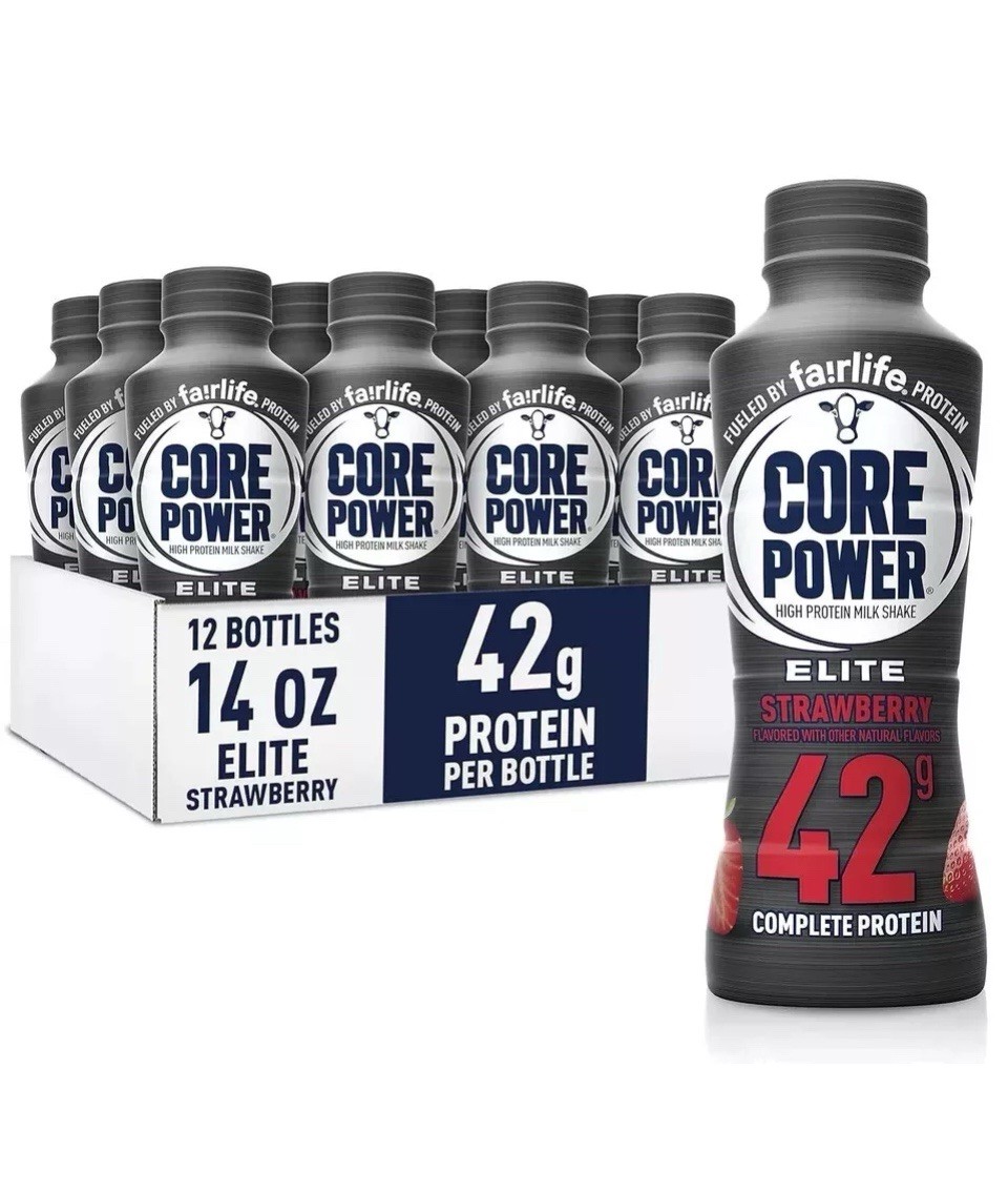 Core Power Elite High Protein Shake, Strawberry, 42g Bottle, 14oz, 12 Pack