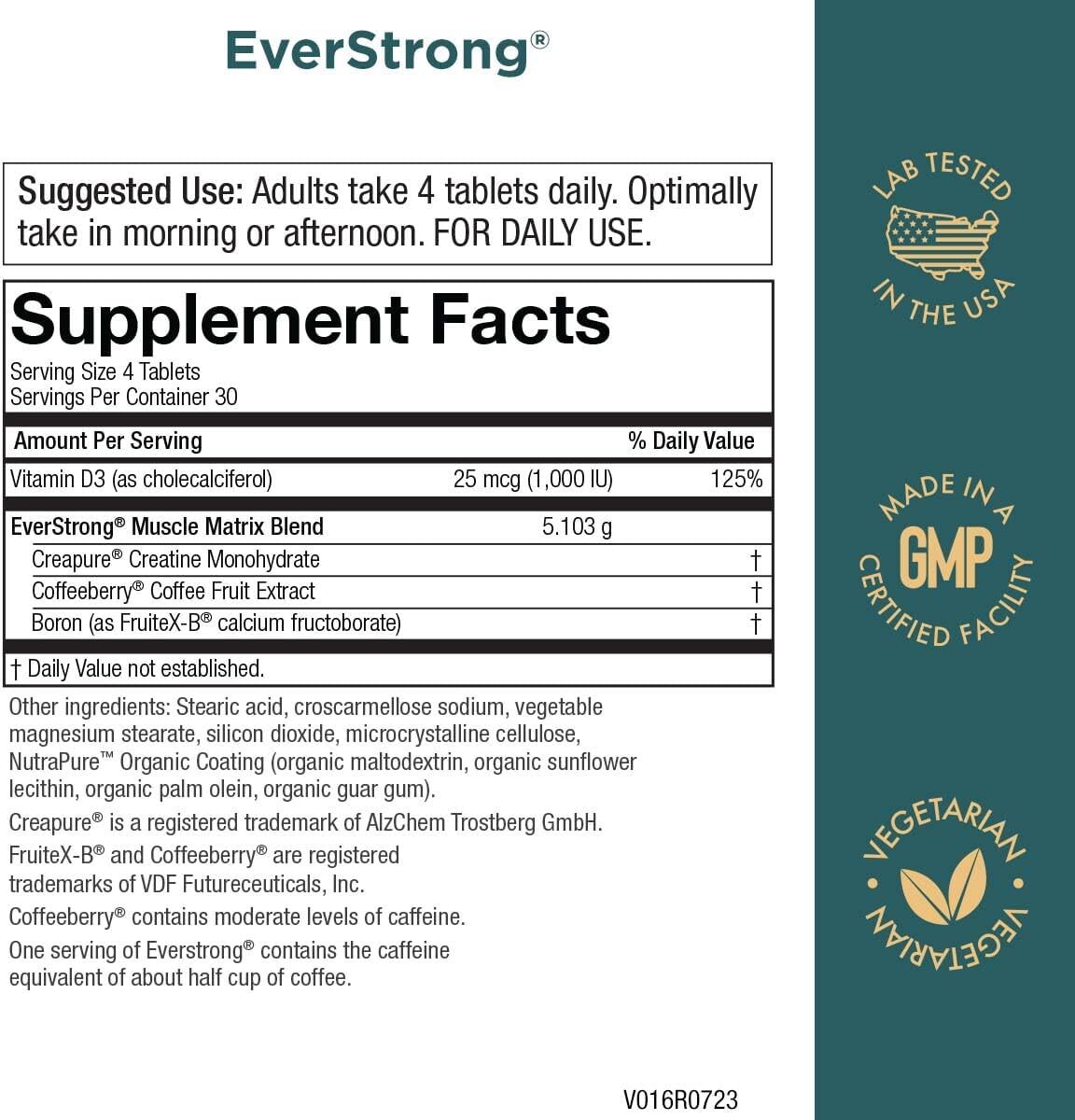 Everstrong Creatine Supplement 120 Count For Strength Energy And Recovery